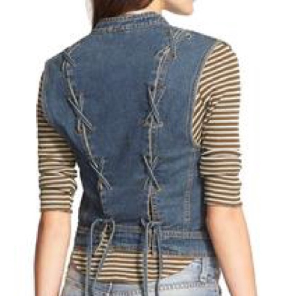 Free People lace-up back denim vest